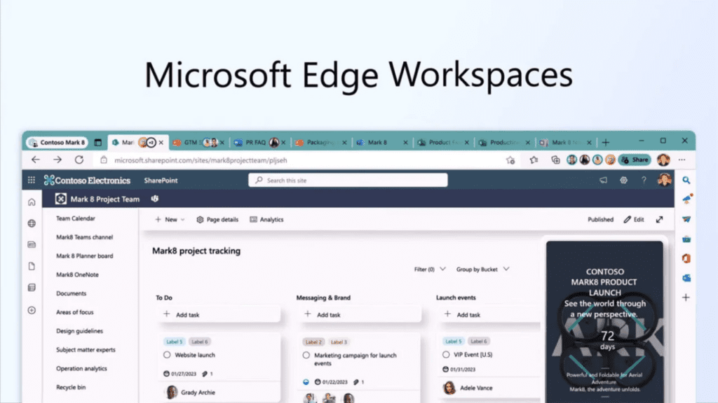 Microsoft Edge Workspaces Κοινοποίηση καρτελών σε πραγματικό χρόνο